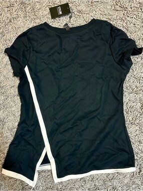 STYLEWE Black Short Sleeve Top with White Trim Accent